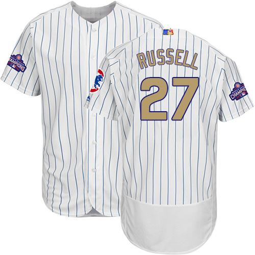 Cubs #27 Addison Russell White(Blue Strip) Flexbase Authentic Gold Program Stitched MLB Jersey - Click Image to Close